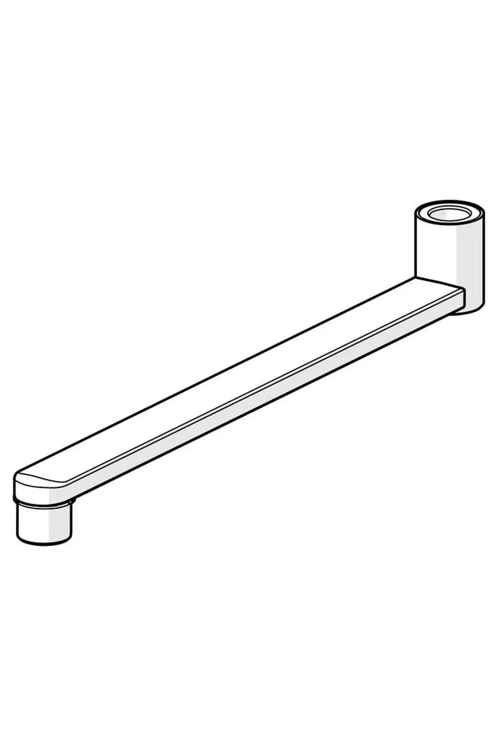 Chromauslauf von HANSA mit gerader Form und zwei Verbindungselementen, die an einer Wand montiert werden können. Schlichtes Design ohne erkennbare Maße.